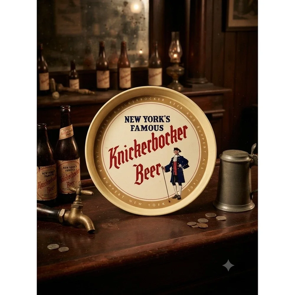 Vintage Knickerbocker Beer Tray New York Famous Ruppert Canco Metal Litho 12 In